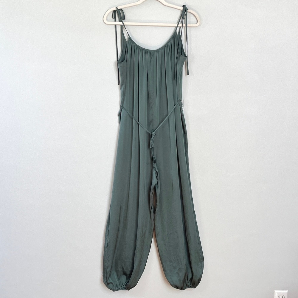 Victoria's Secret Jumpsuit Olive Green Satin Tie Strap Balloon Leg Boho‎ Chic M